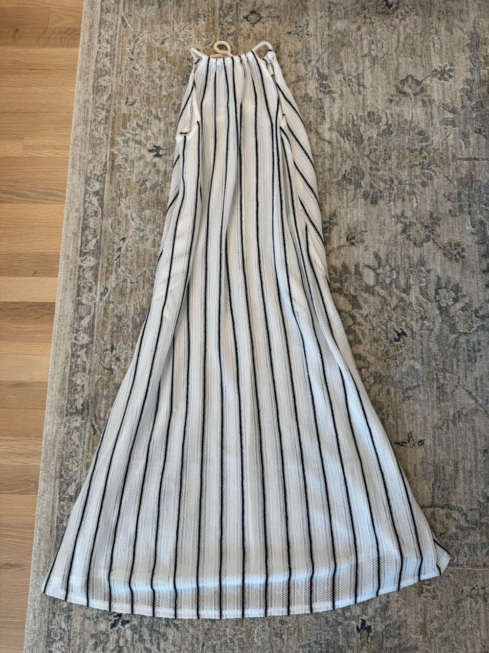 Women’s Striped Halter Maxi Dress coverup - White with Black Stripes